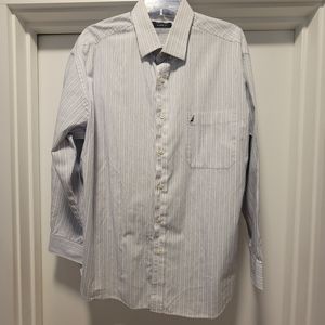 Nautica Mens Long Sleeve Button Down Shirt 17 32/33 Blue Stripes Classic Fit